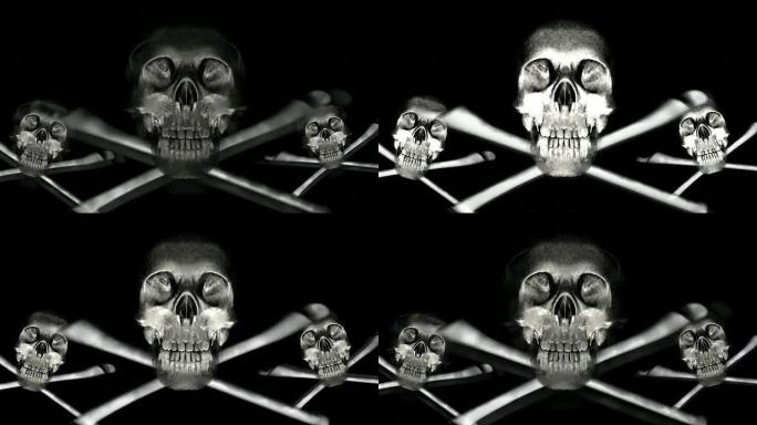 黑色的三个头骨和骨头