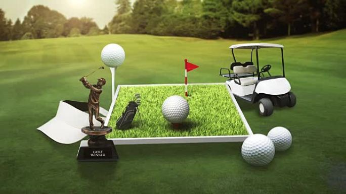 高尔夫图标，高尔夫球袋，场地，球场，高尔夫球车。高尔夫球杆。