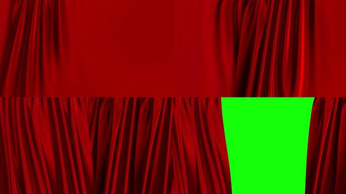 红色窗帘打开。绿屏。4K. 3840x2160。