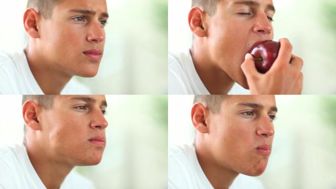 年轻人在吃苹果