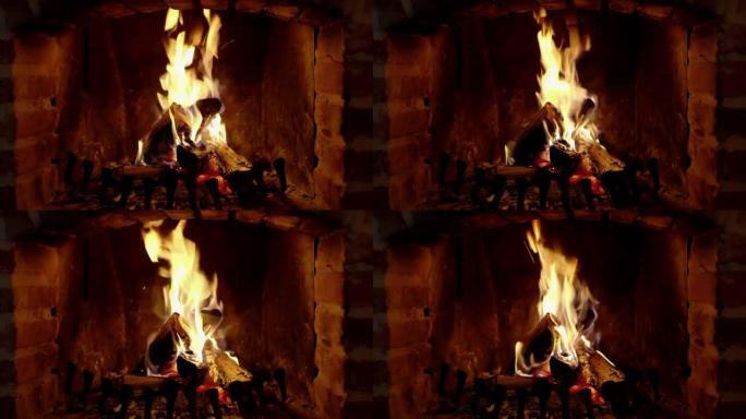 WS在壁炉中燃烧的木材的视频和音频