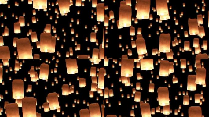 怡鹏节漂浮灯笼的美丽循环3d动画。无缝。高清1080。