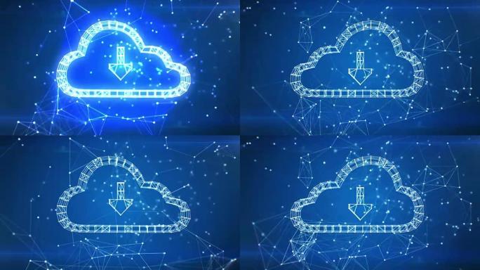 从线和点出现在网络云中的云数据图标。由粒子形成的符号。循环3d动画。从100到500帧的循环。商业和