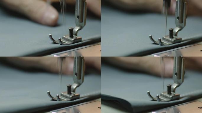 缝纫机针在活动的特写镜头。
