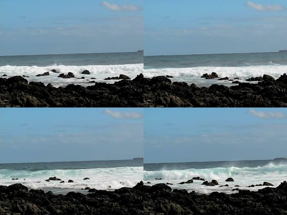 波涛汹涌的岩石海滩