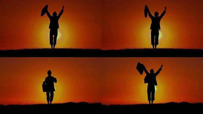 高清慢动作: 日落时的商人