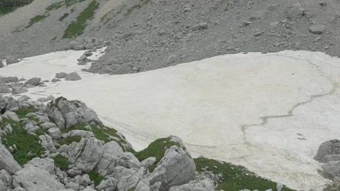 空中: 落基山脉夏季积雪残存的碎石场