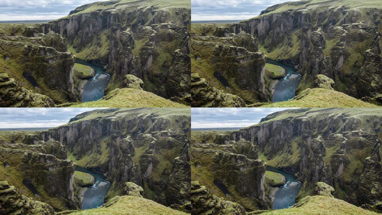 向海洋眺望的峡谷，冰岛