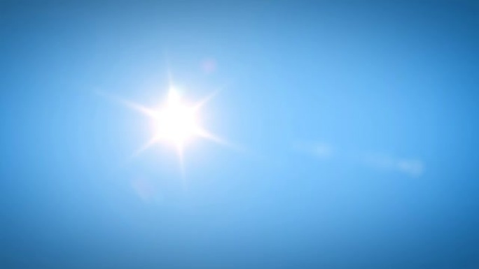 普通的阳光照耀着晴朗的蓝天。带照明弹的3d动画。自然和天气概念。