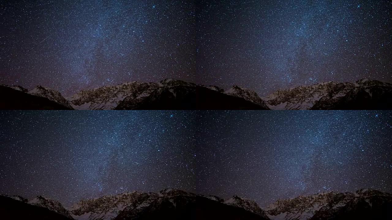 银河系在雪山上移动的延时视频