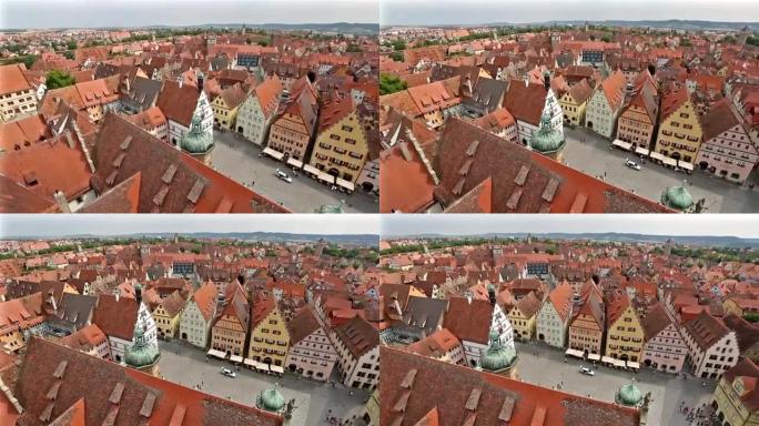 平移镜头: 空中行人拥挤的Rothenburg ob der Tauber Bavaria，德国