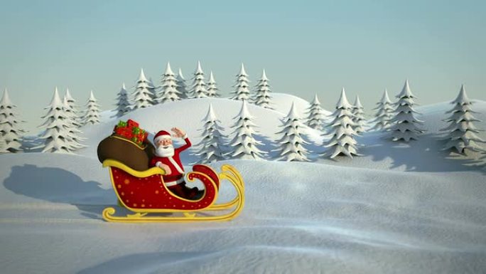 圣诞老人在雪域中驾驶雪橇