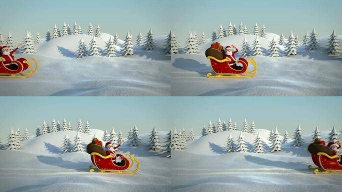 圣诞老人在雪域中驾驶雪橇
