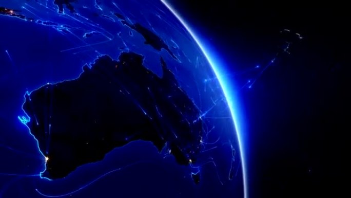 卫星向地球发送信号。世界联系。澳大利亚。蓝色。