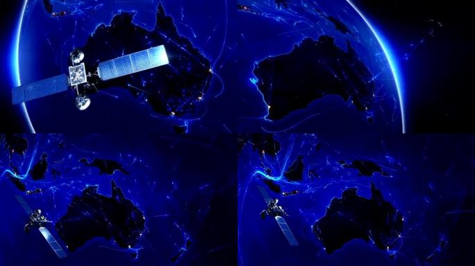 卫星向地球发送信号。世界联系。澳大利亚。蓝色。