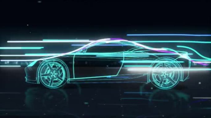 汽车技术。带线行驶的汽车。360 x射线视图。