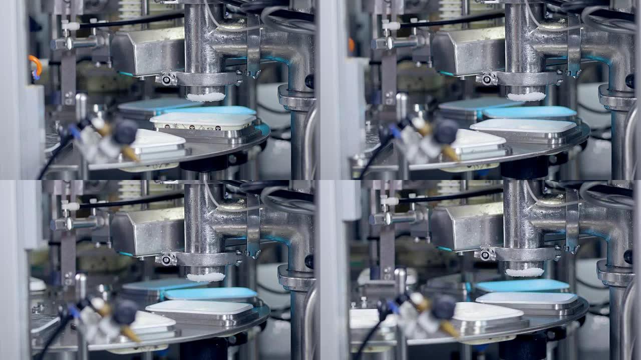 工厂奶酪生产的自动化过程。