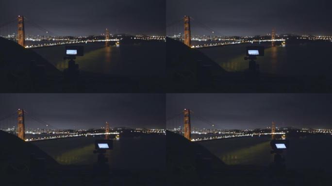 摄像机拍摄金门大桥的夜间时间流逝