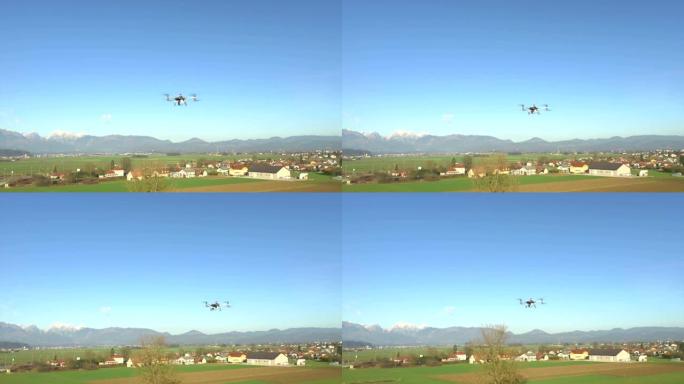 空中: 无人机在阳光明媚的国家上空飞行
