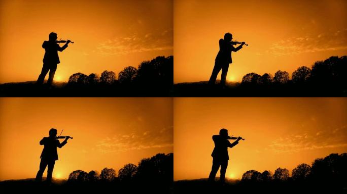 高清: 日落时拉小提琴