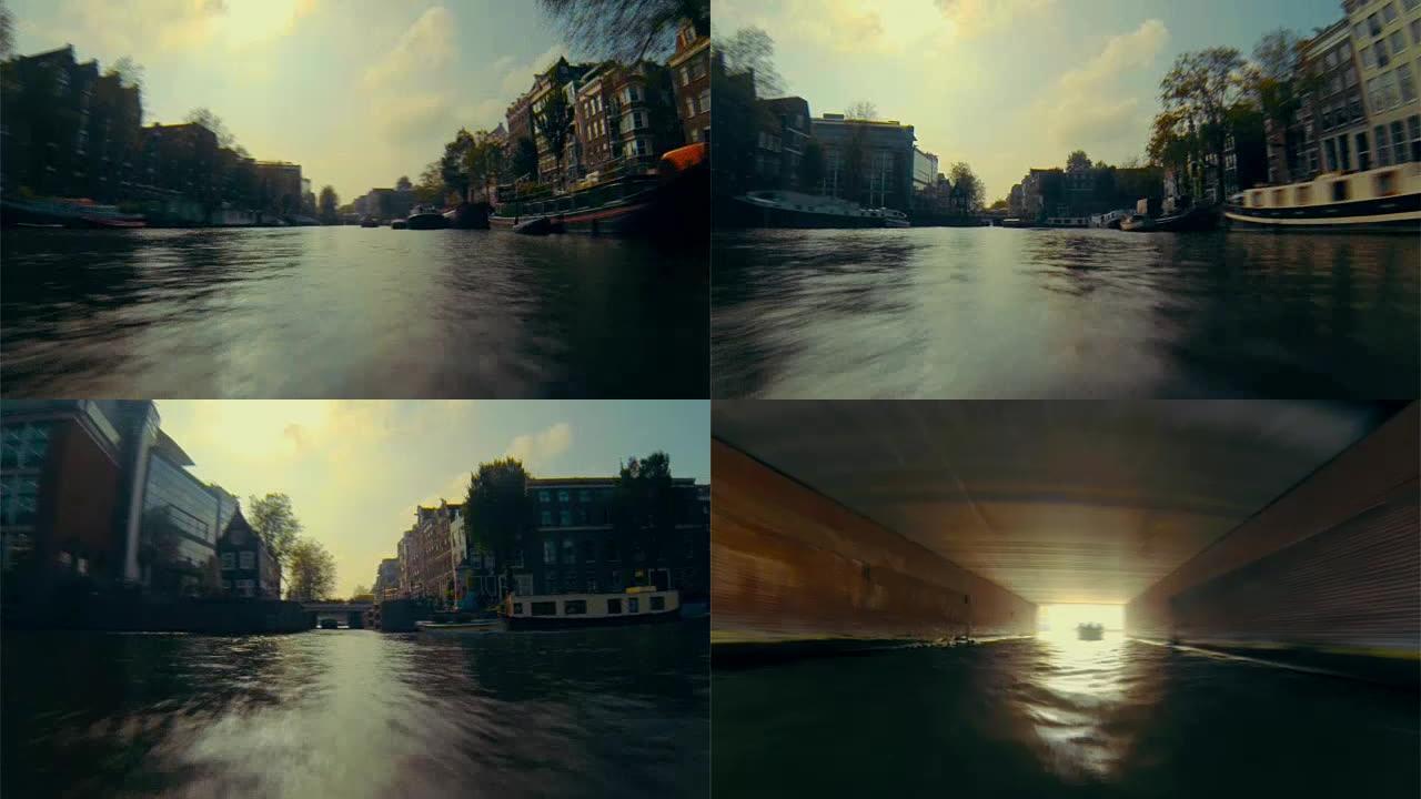 乘船探索阿姆斯特丹的运河。延时