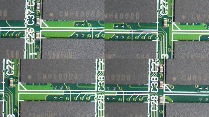 Pcb板微电路由微距透镜关闭，由多莉滑动