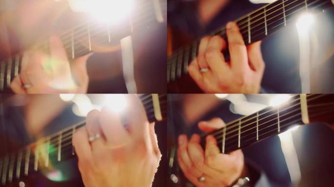 弹吉他。双手合十