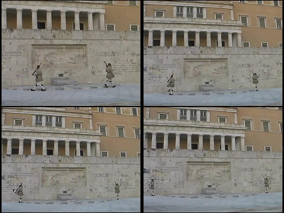 雅典:守卫换岗:议会的Evzones守卫。希腊