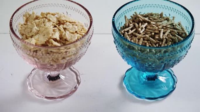 4k碗中的小麦片和谷物麸皮棒