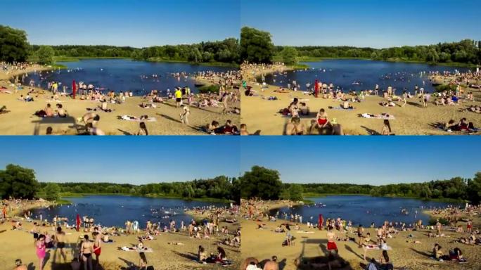俄罗斯沃罗涅日05.08.16夏季在湖中游泳的时间流逝