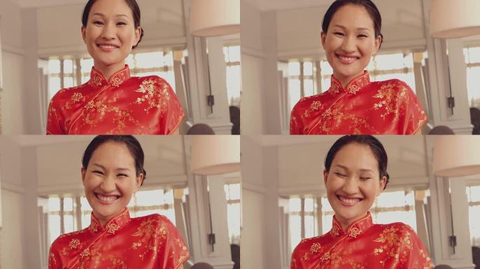 亚洲女服务员对着镜头微笑