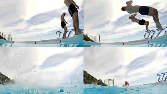 泳池跳跃。夏季活动
