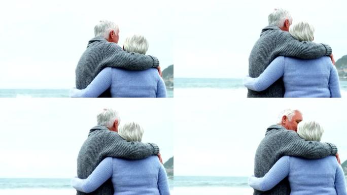 快乐的老年夫妇看着大海