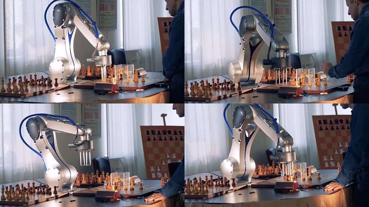 电子机器人在虚拟电子棋盘上移动象棋人物。