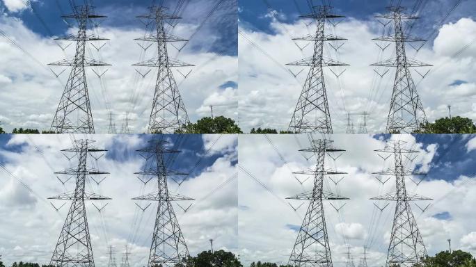 蓝天下的电力高压输电塔