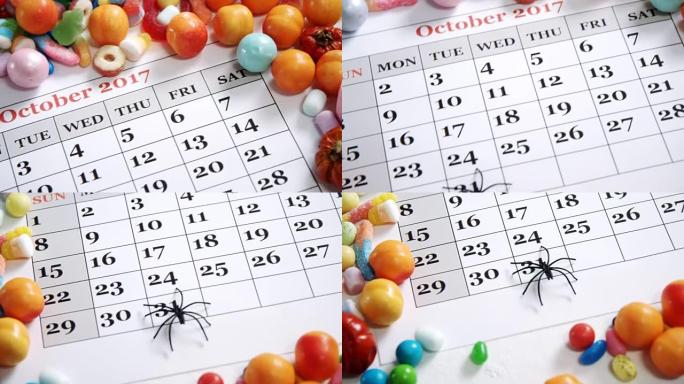 各种甜食的日历上的假蜘蛛4k