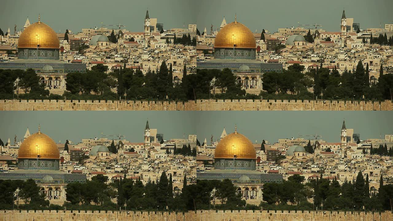 带有耶路撒冷天际线的岩石清真寺圆顶