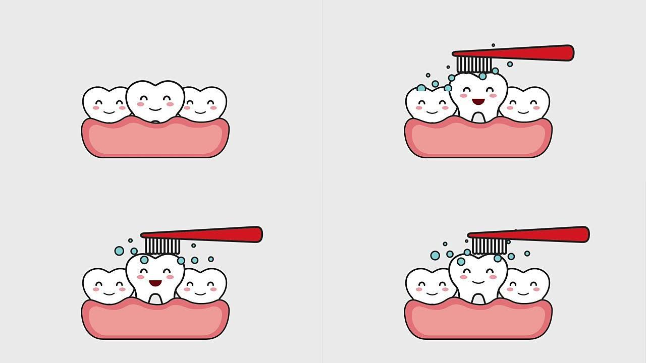 牙龈中的牙齿刷牙气泡卫生