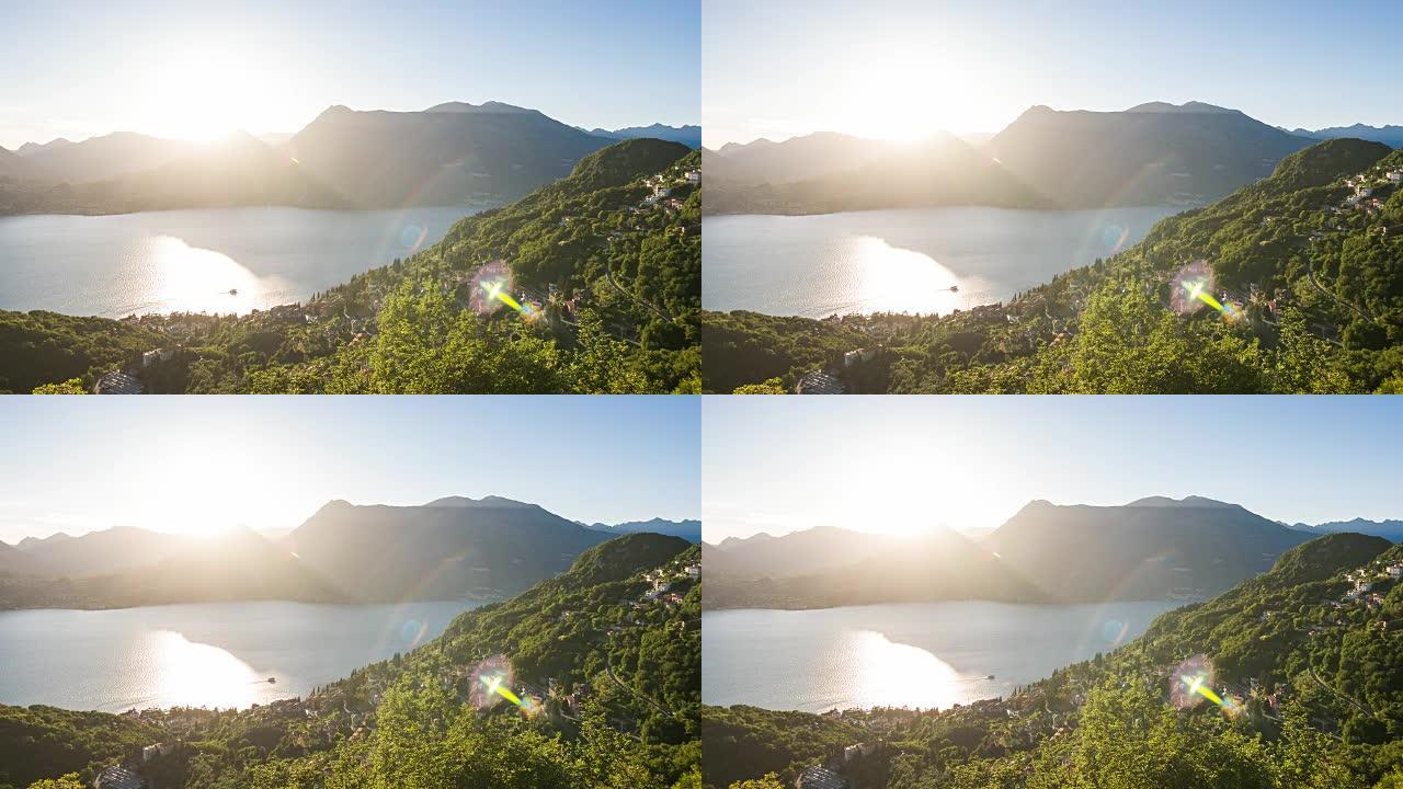 日落时意大利的科莫湖