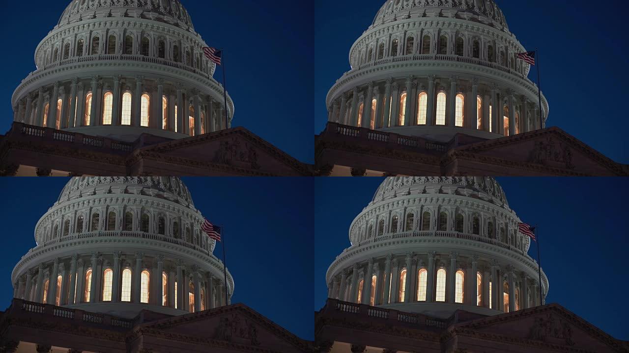 美国国会大厦发光的美国国旗之夜