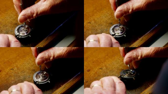 钟表专家修理手表的特写