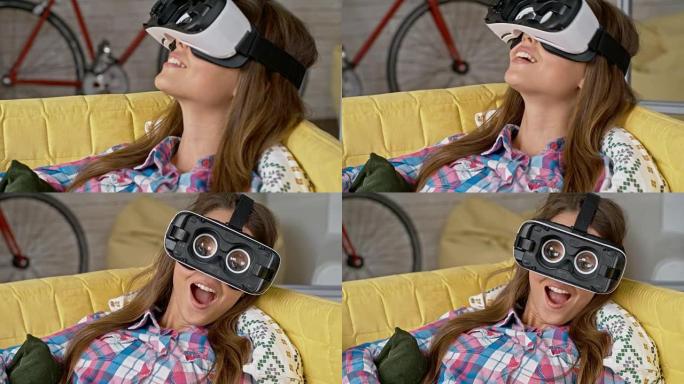 VR耳机里有趣的女人