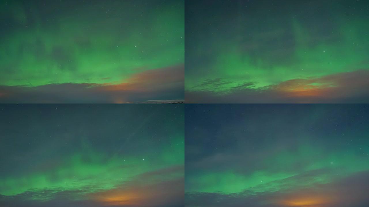 延时: 冰岛雷克雅里德Myvatn湖的北极光北极光