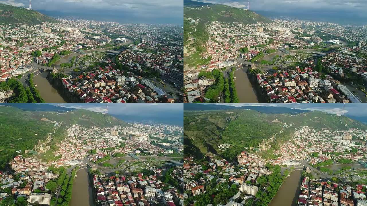 格鲁吉亚第比利斯的鸟瞰图。4k拍摄