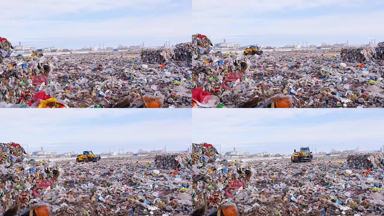 垃圾场的垃圾收集拖拉机4k。