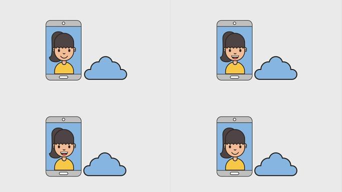 女人和智能手机云计算下载网络