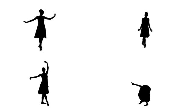 芭蕾舞女演员在黑色剪影中跳舞