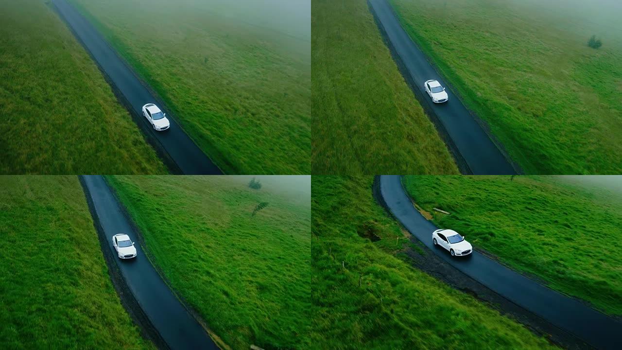 在乡村道路上行驶的电动汽车