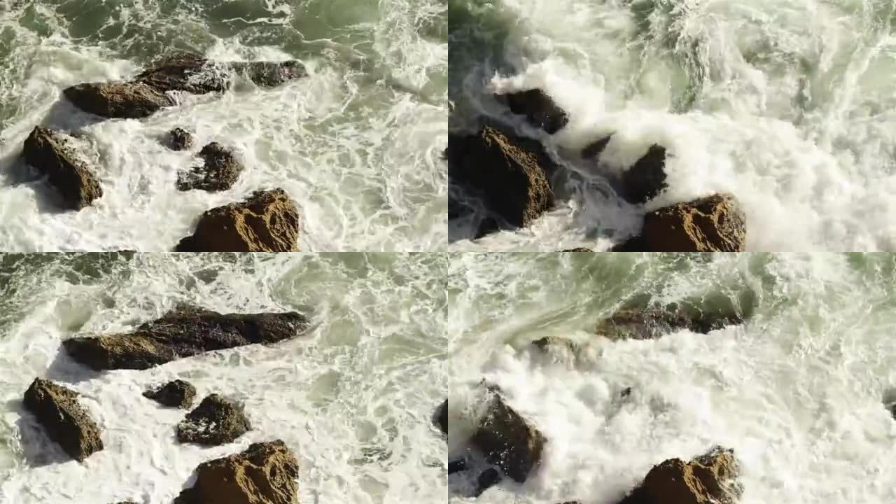 汹涌的大海。海浪撞击海岸