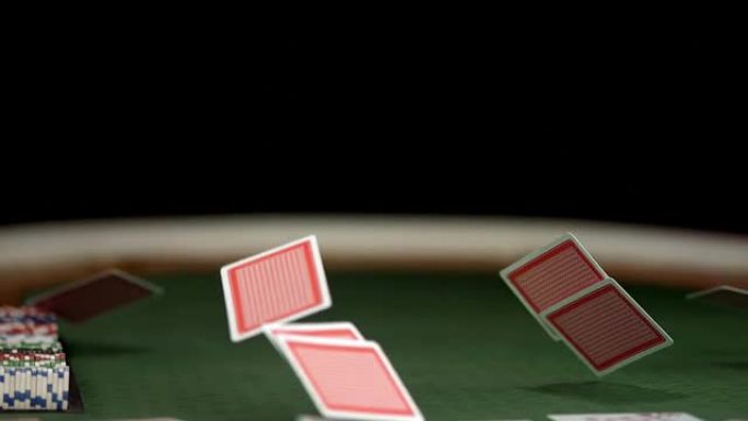 高清超级慢动作: 扑克牌落在赌场桌上